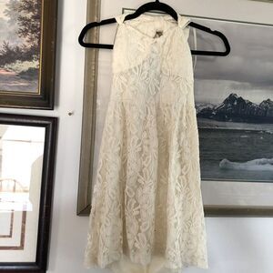 Papaya Ivory Floral Lace Bow Mini Dress Sz S Sleeveless High Neck a762